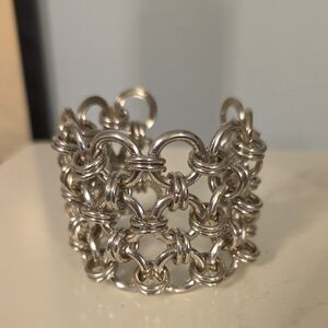 Silver Chain Link Cuff Bracelet 7"